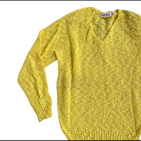 Vintage Yellow Knitted V Neck Sweater - Picture 2 of 6